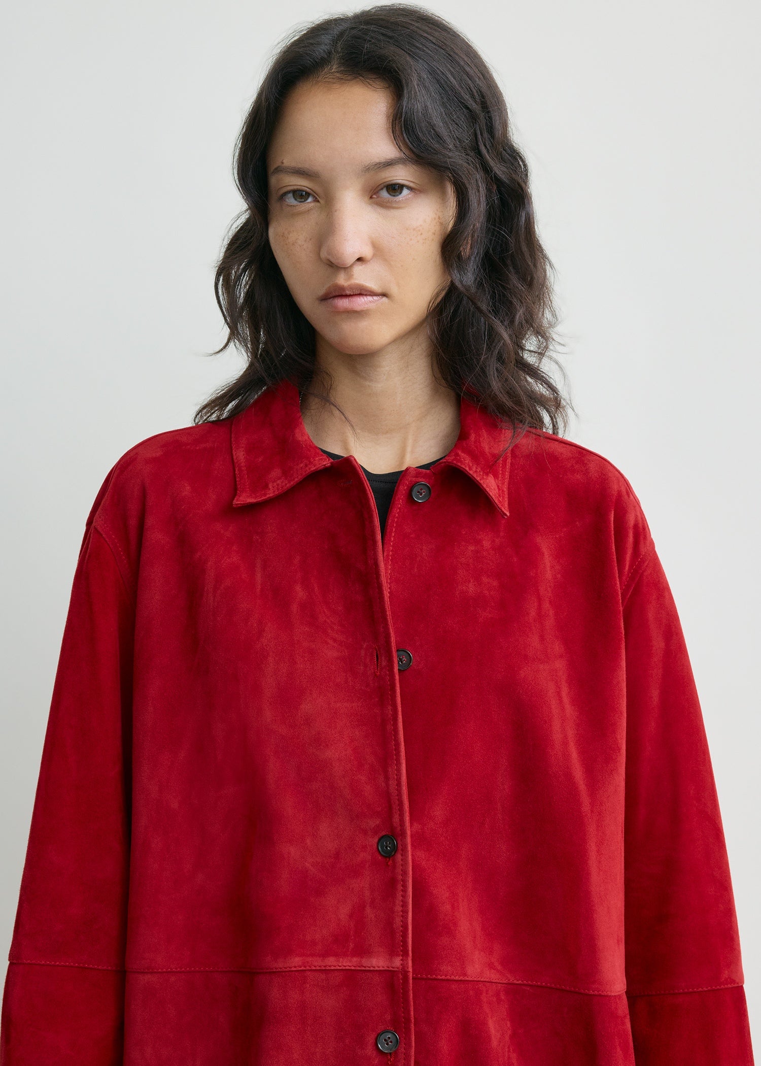 Soft suede overshirt poppy
