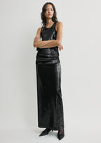 Curved sequin tank black