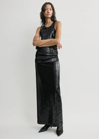 Curved sequin tank black