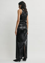 Curved sequin tank black