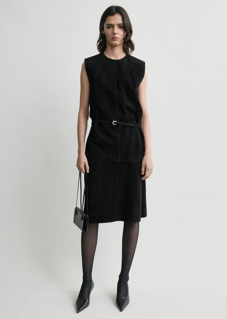 Belted suede top black