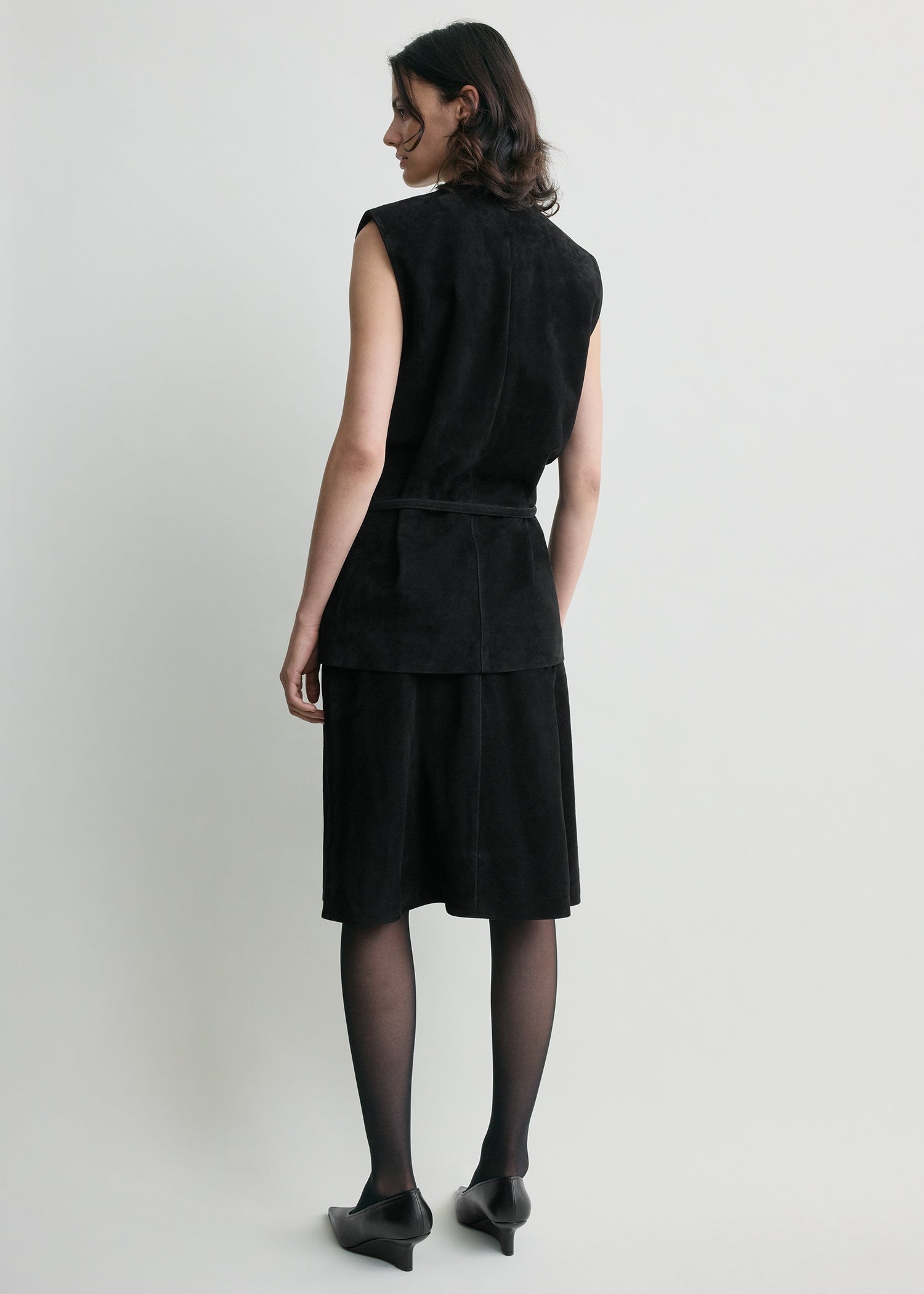 Belted suede top black