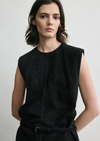 Belted suede top black