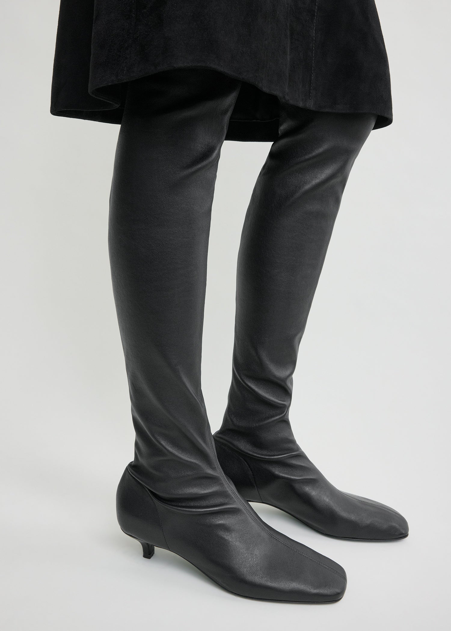 black leather knee high dress boots Day nappa knee-high boots black – TOTEME