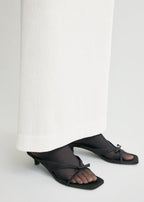 Bow satin sandals black