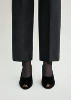 Peep-toe velvet wedge mules black