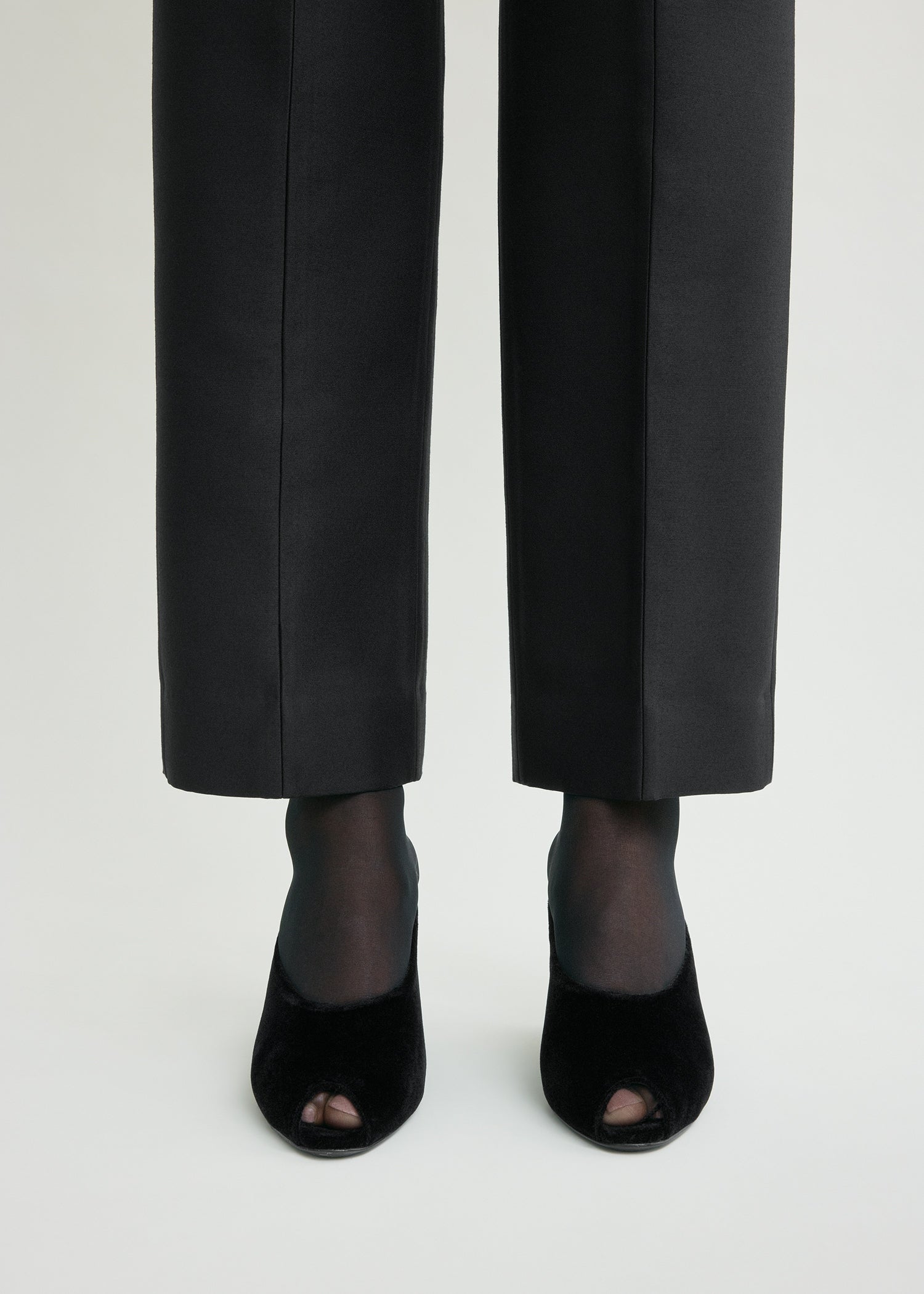 Peep-toe velvet wedge mules black