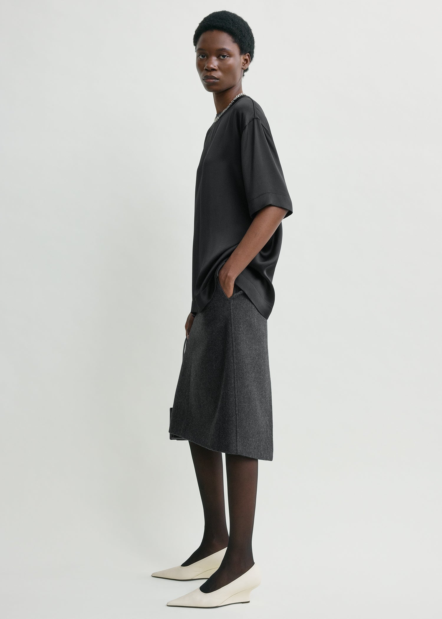 Twill suit skirt charcoal