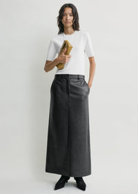 Grained-leather straight skirt black