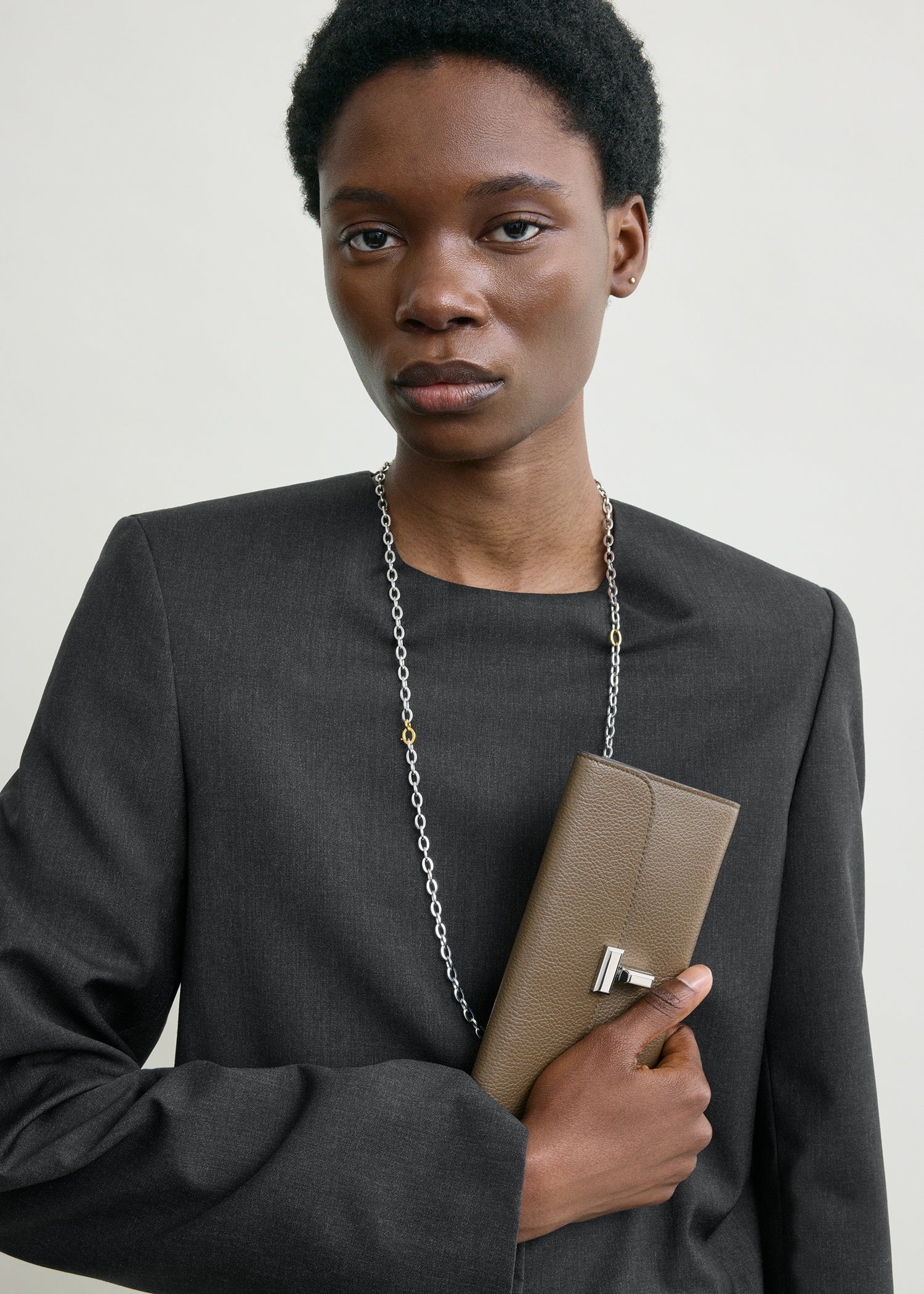 T-lock grained-leather wallet dark taupe