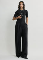 Wide flannel trousers black petite