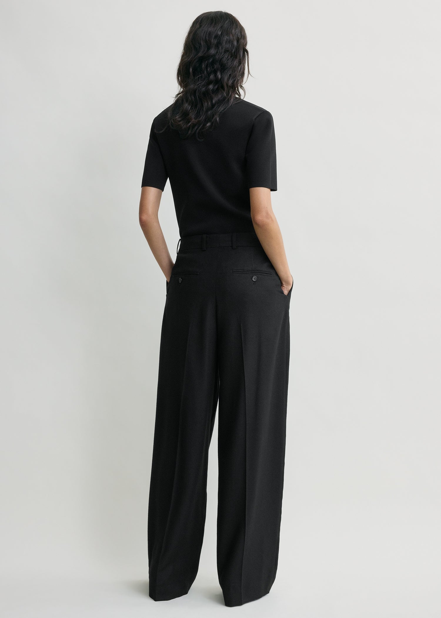 Wide flannel trousers black petite