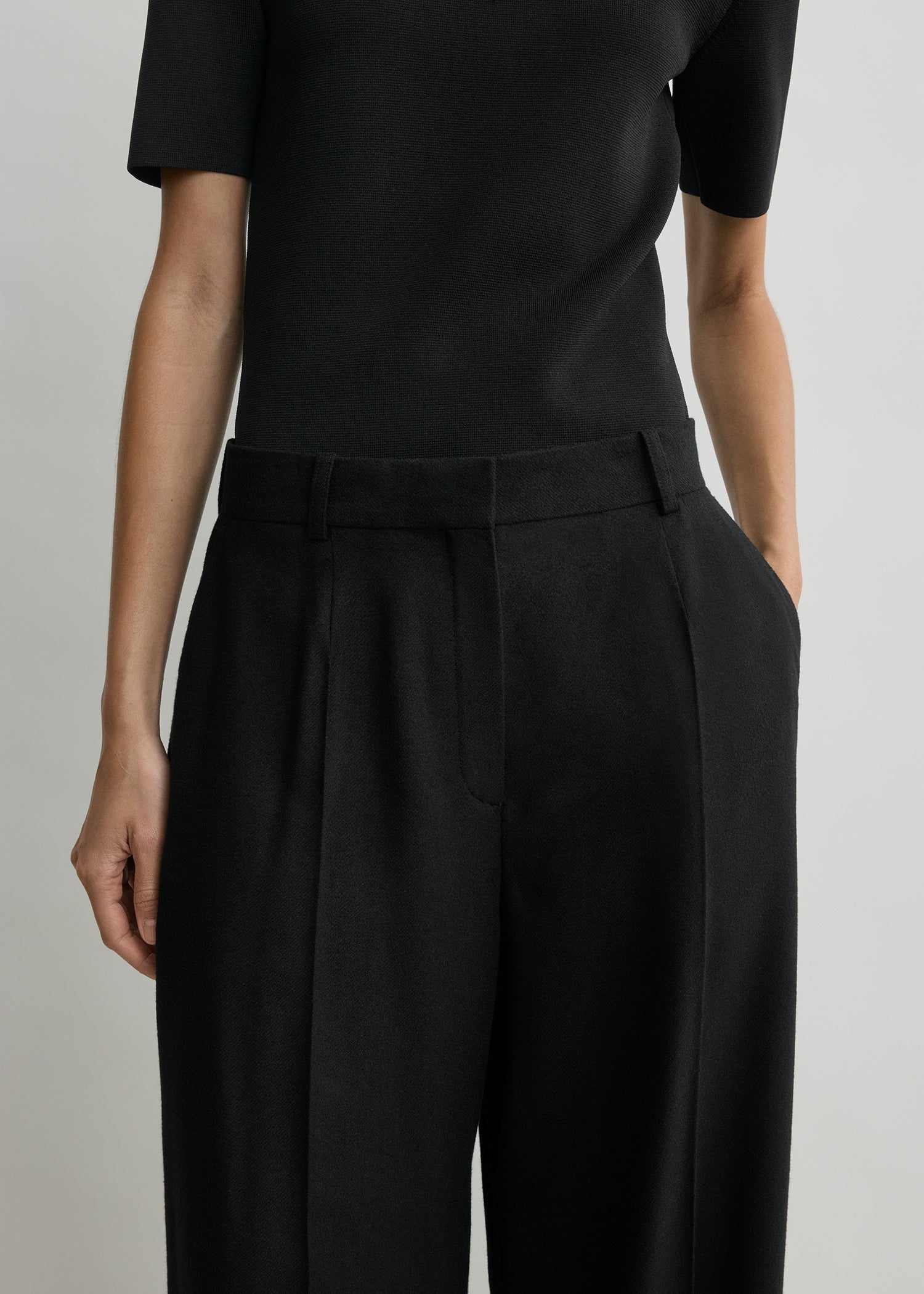 Wide flannel trousers black petite