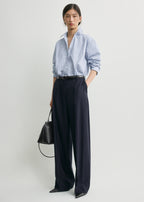 Wide flannel trousers navy petite