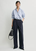 Wide flannel trousers navy petite