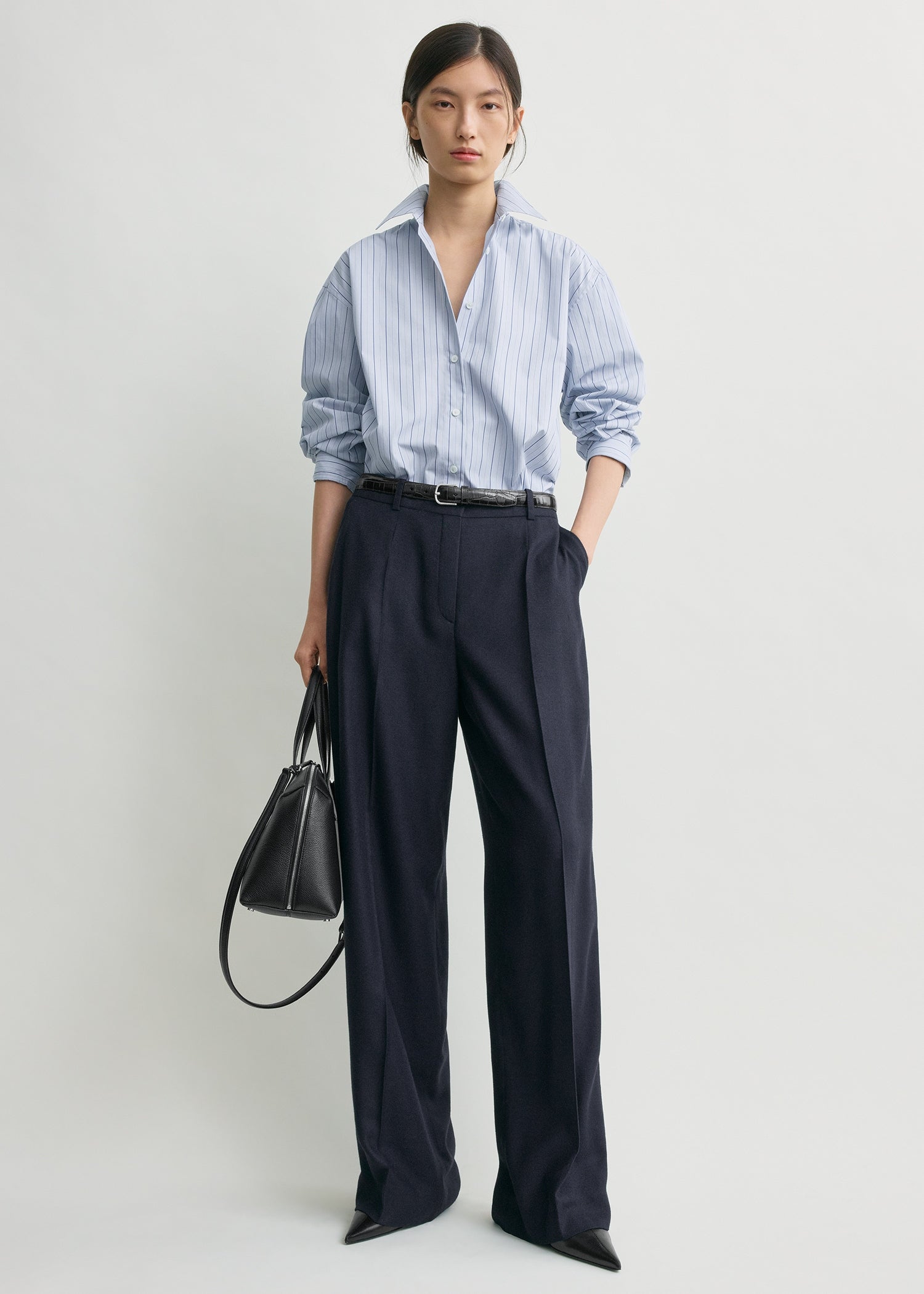 Wide flannel trousers navy petite