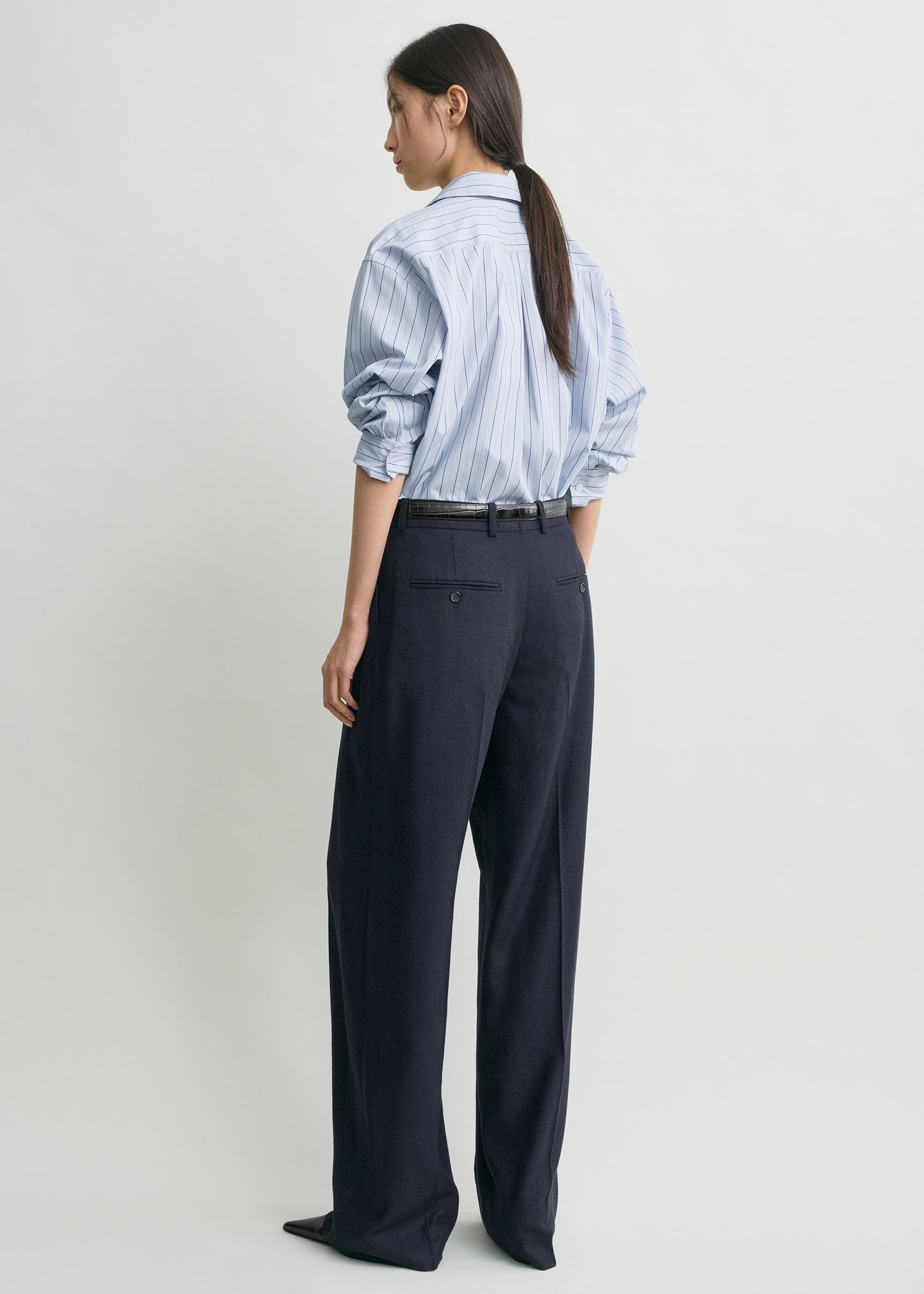 Wide flannel trousers navy petite