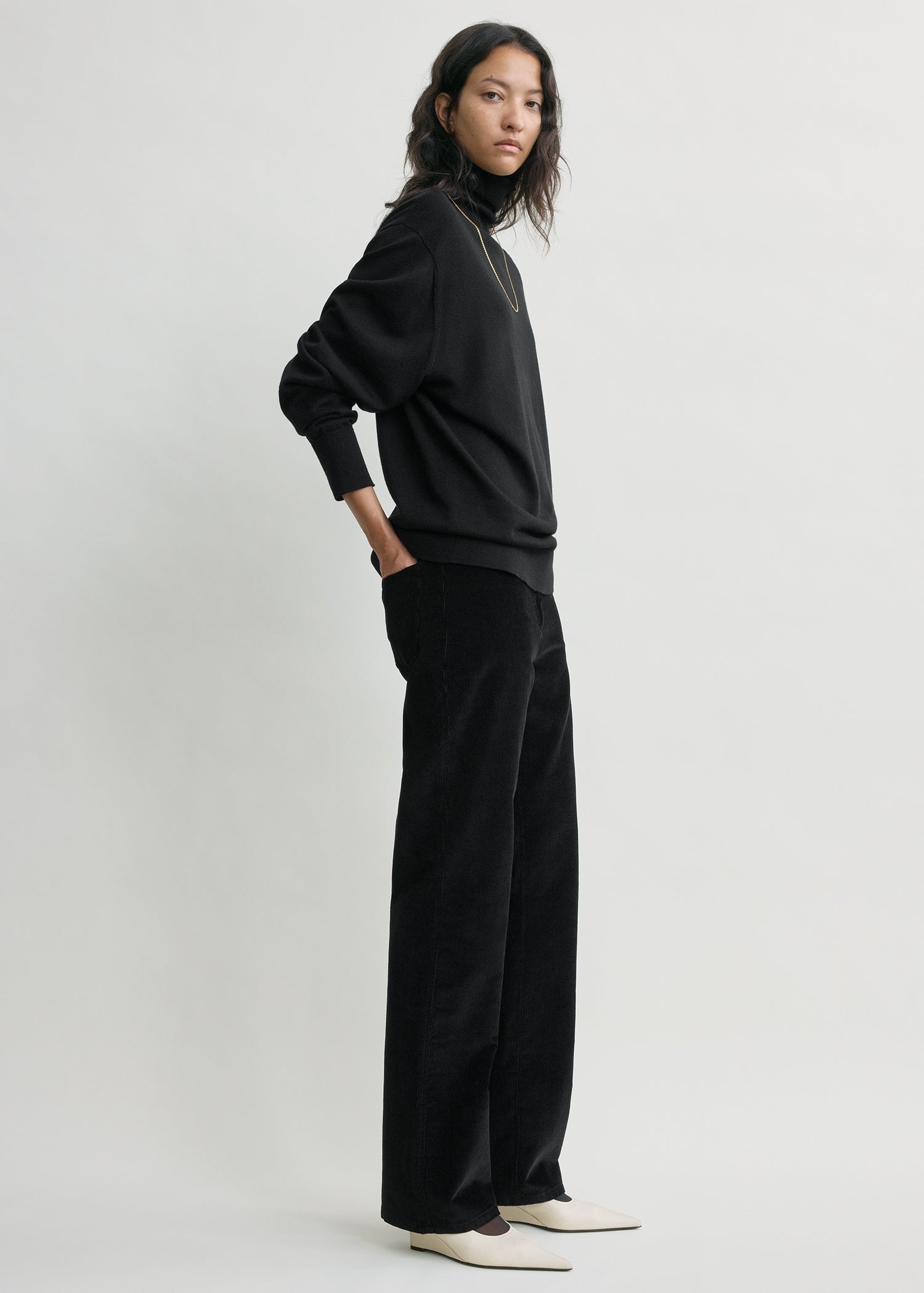 Straight cord trousers black