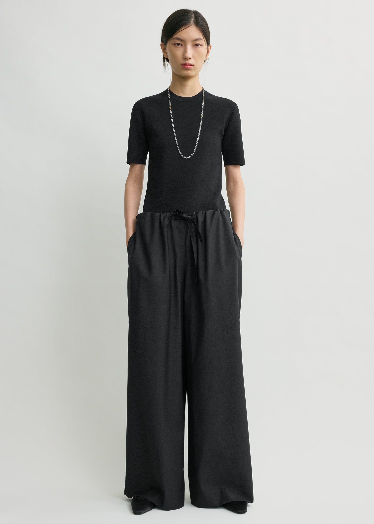 Drawstring dinner trousers black petite