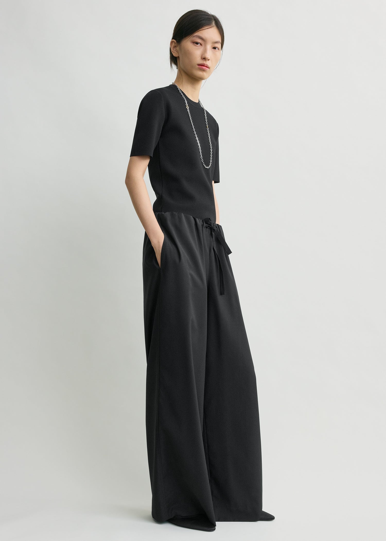 Drawstring dinner trousers black petite