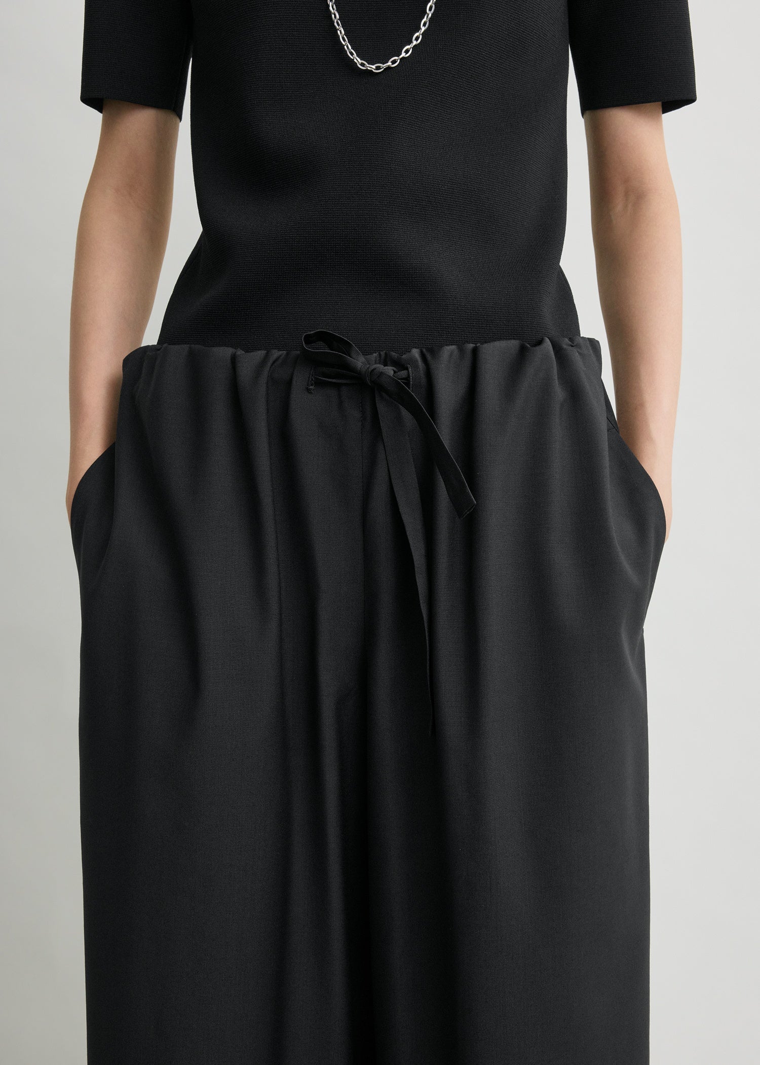 Drawstring dinner trousers black petite