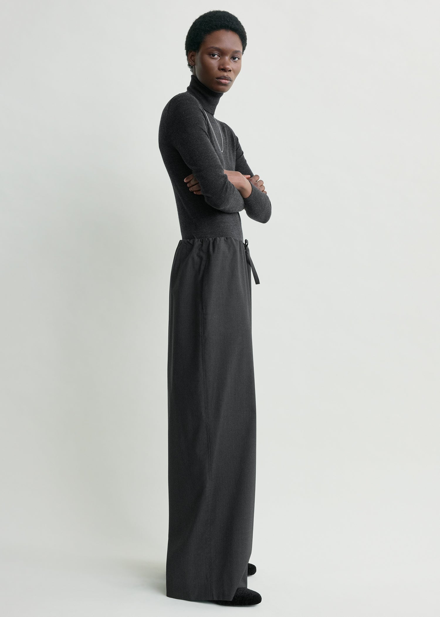 Drawstring dinner trousers charcoal melange petite
