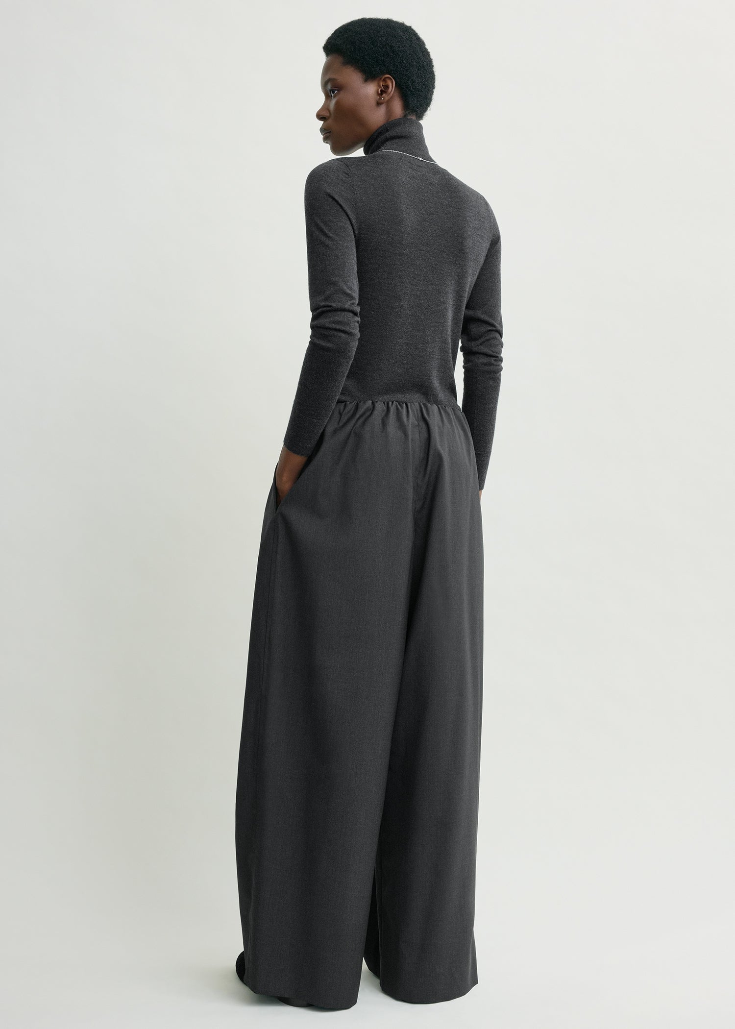 Drawstring dinner trousers charcoal melange petite