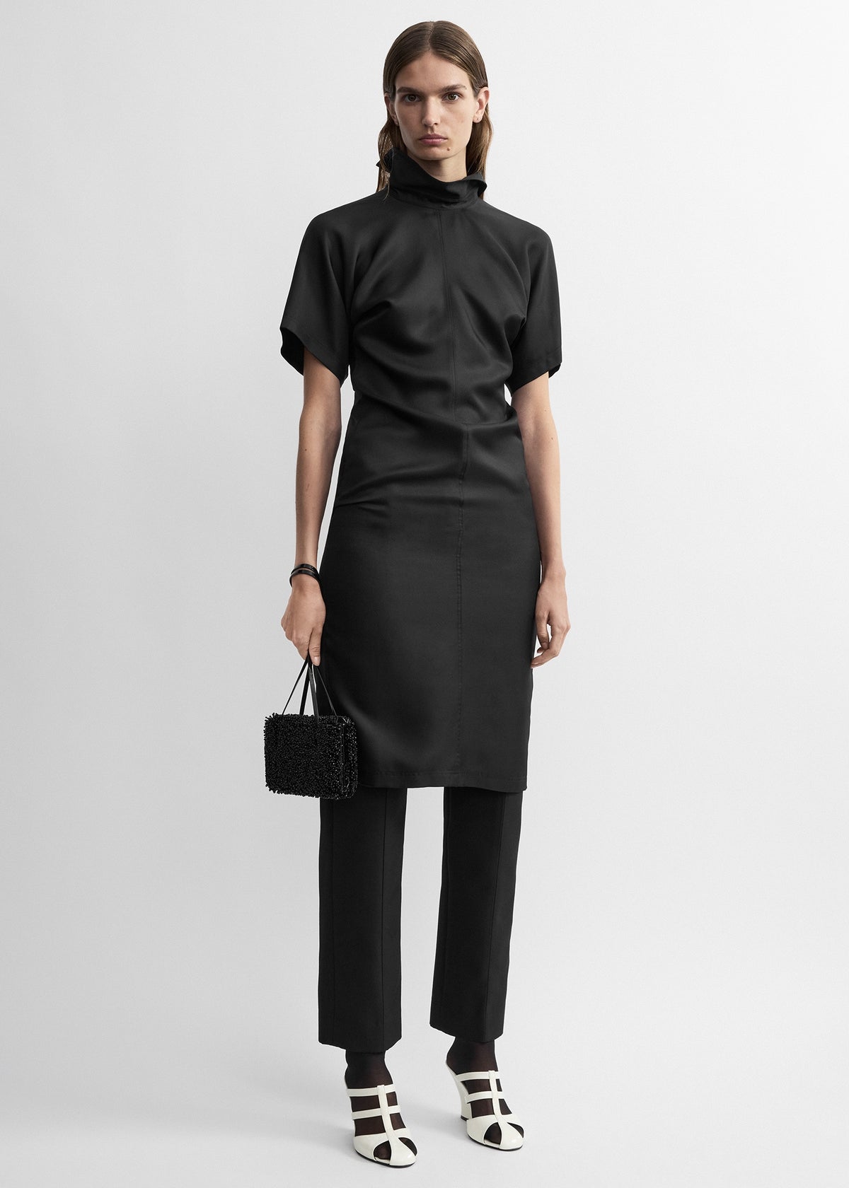 Reverse-collar slouch dress black
