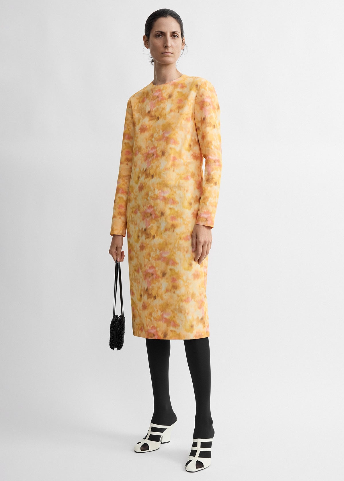 Chiné long-sleeve dress yellow/pink