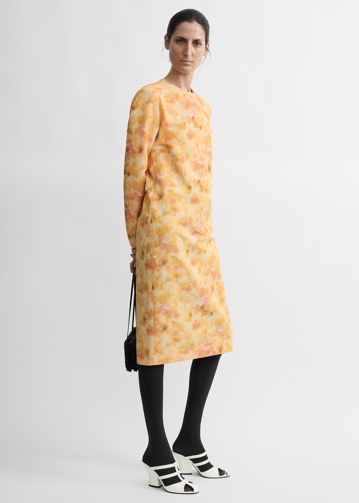 Chiné long-sleeve dress yellow/pink