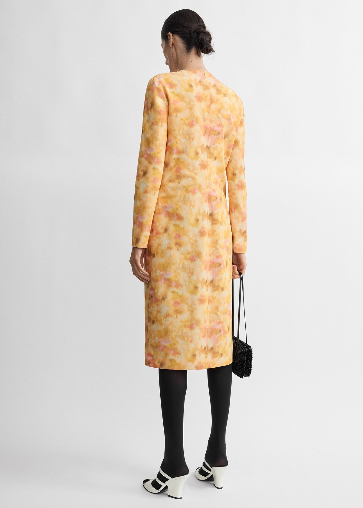Chiné long-sleeve dress yellow/pink