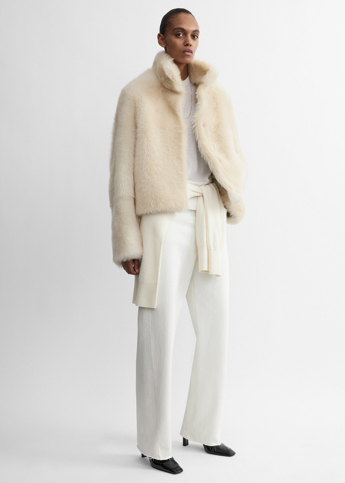 Silky shearling jacket ecru