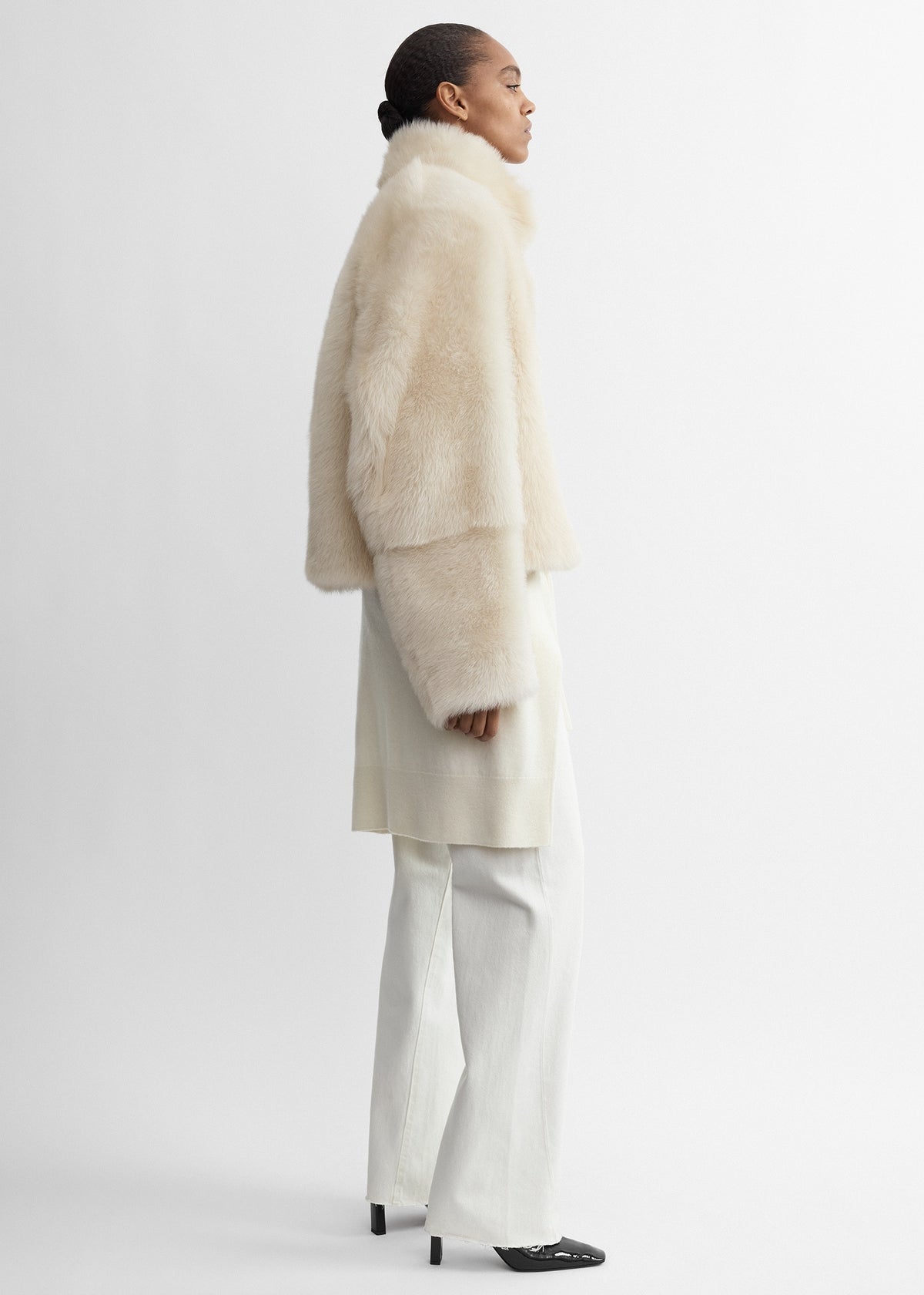 Silky shearling jacket ecru