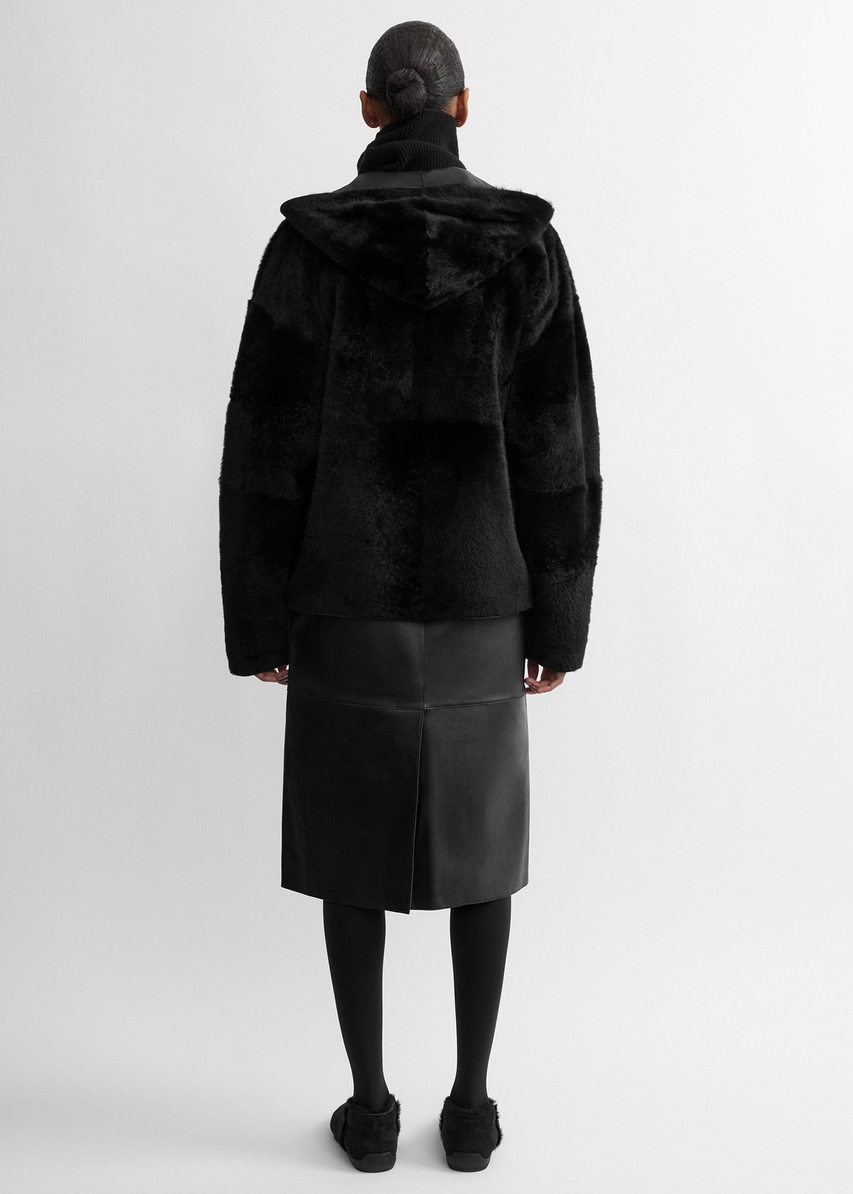 Hooded shearling jacket black