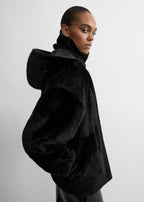 Hooded shearling jacket black