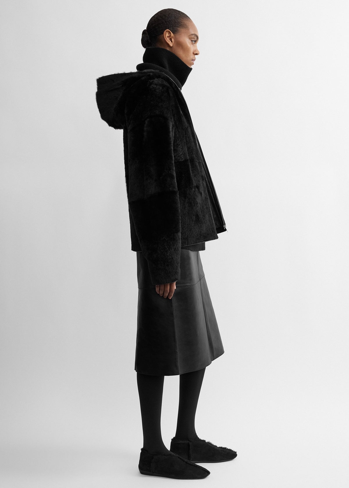 Hooded shearling jacket black