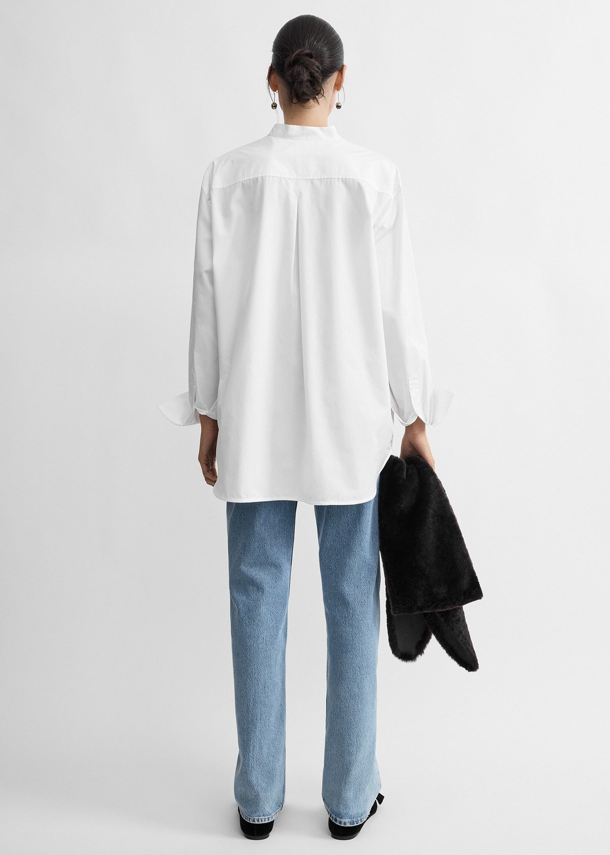 Floral bib tuxedo shirt white