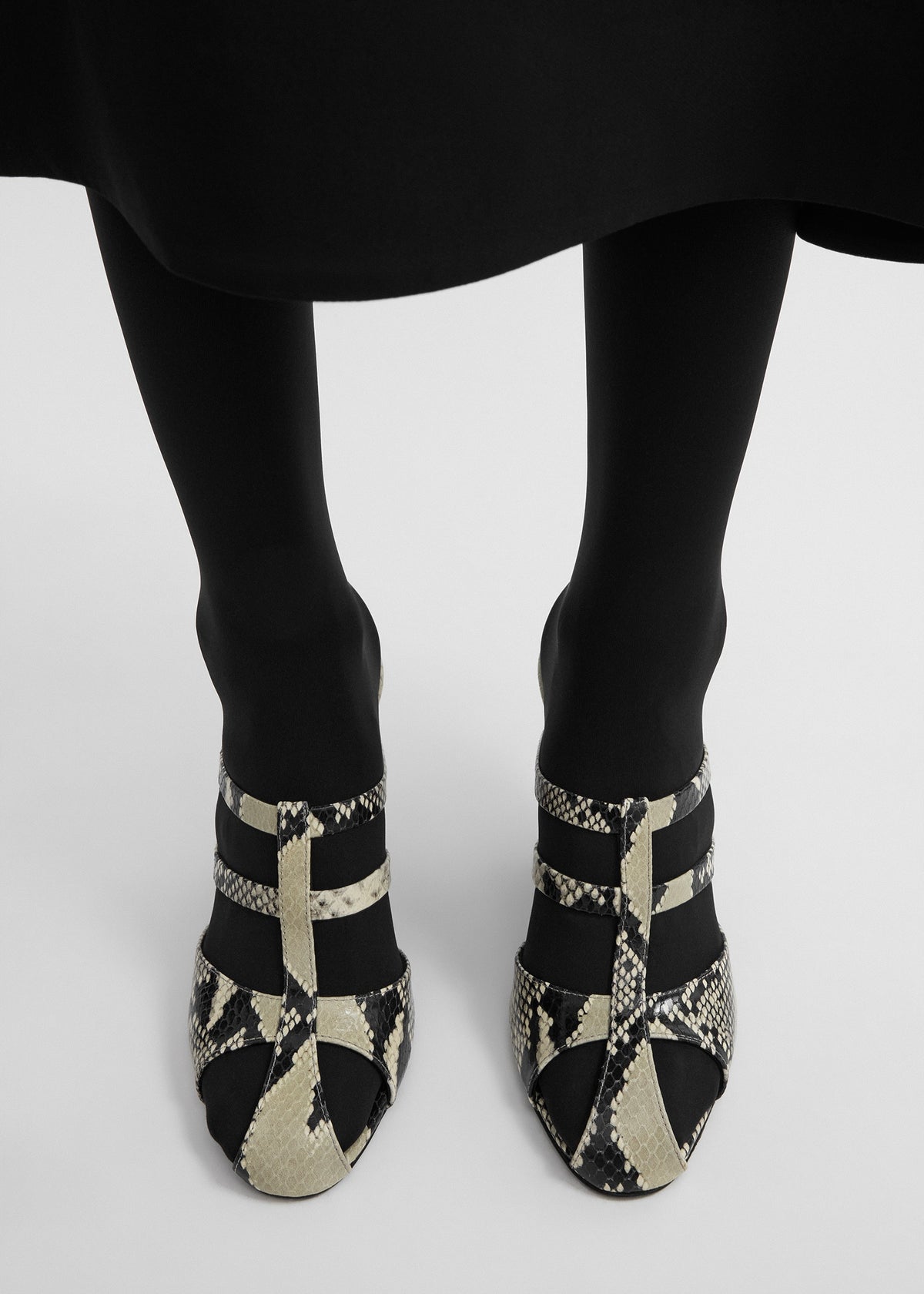 Cutout python-embossed mules black/ecru