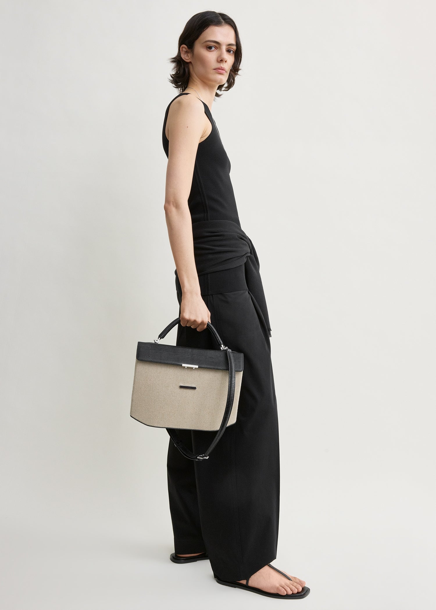 Clip canvas top handle beige/black