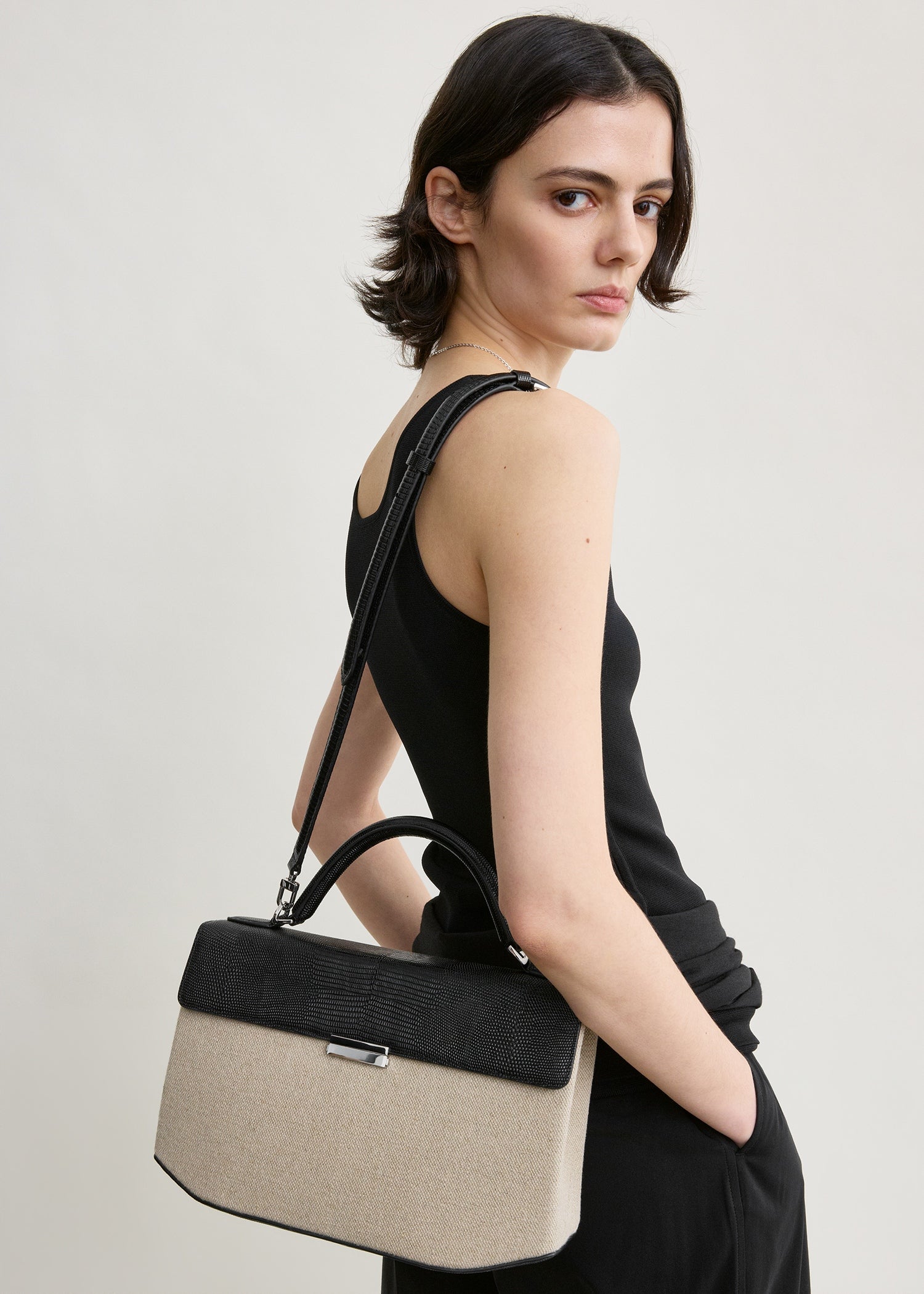 Clip canvas top handle beige/black
