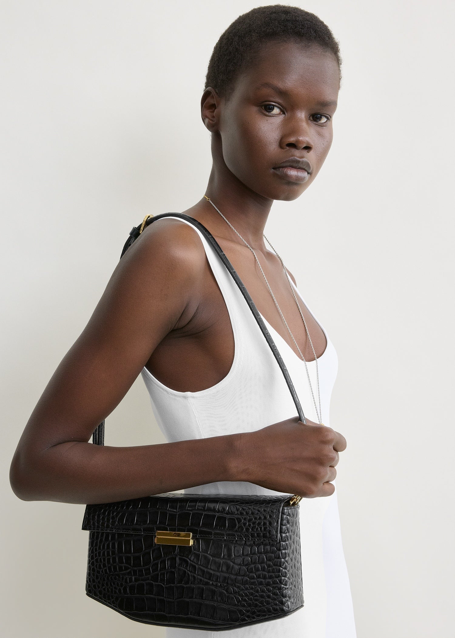 Clip croco-embossed clutch black