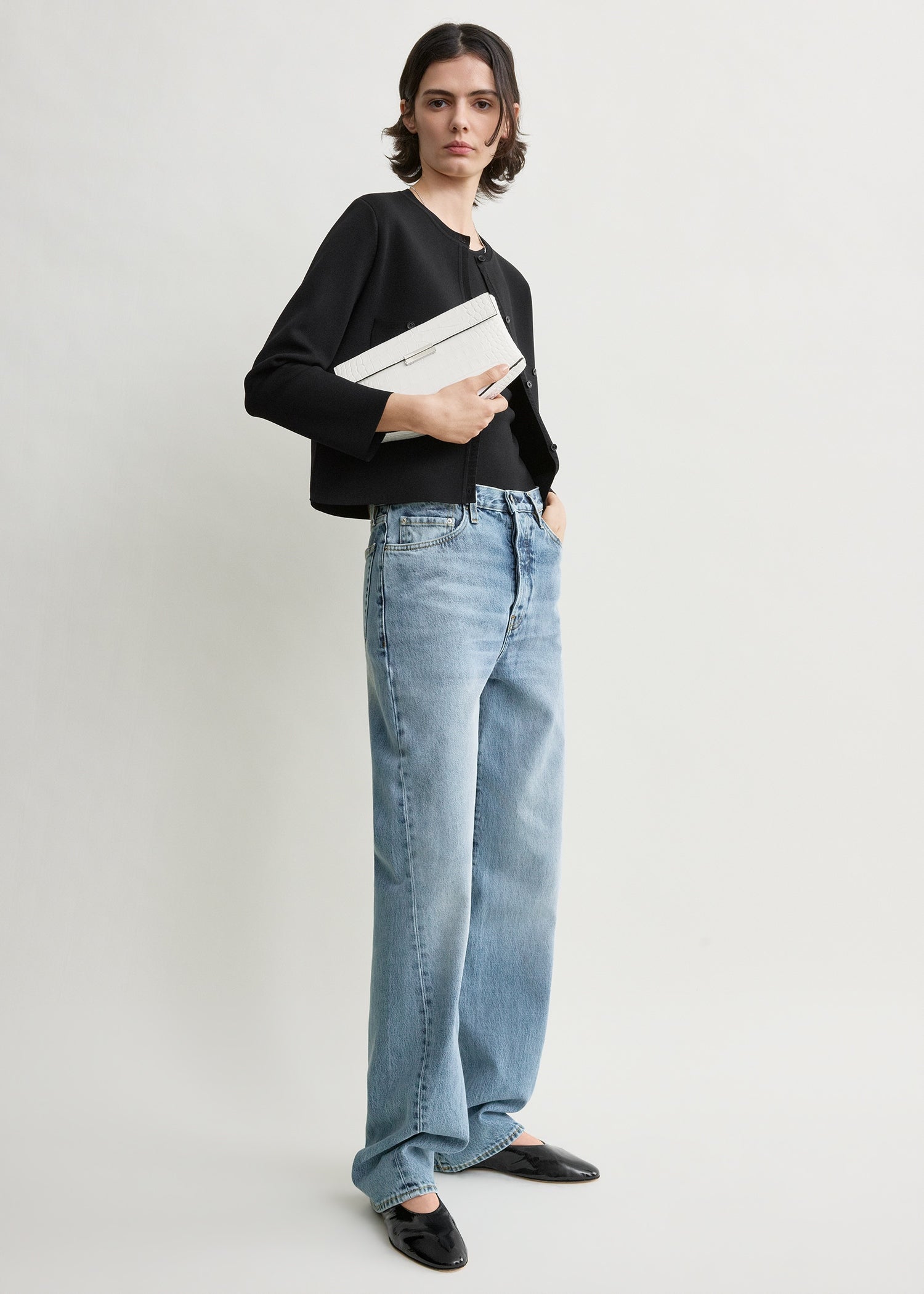 Clip croco-embossed clutch off-white