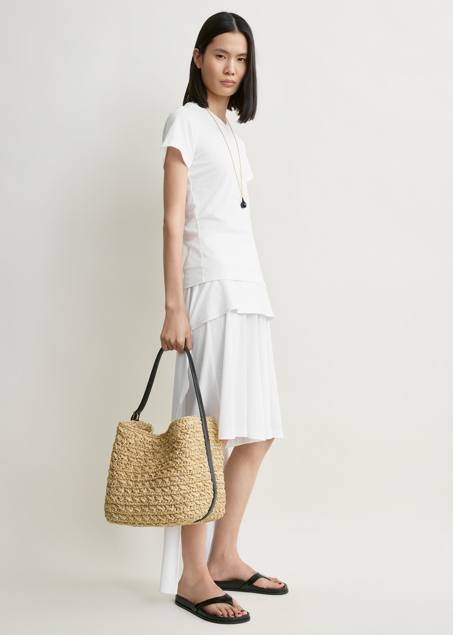 Medium belted paper raffia tote natural