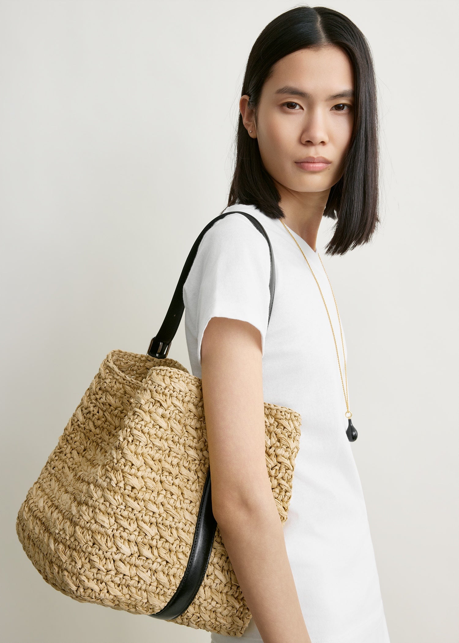 Medium belted paper raffia tote natural