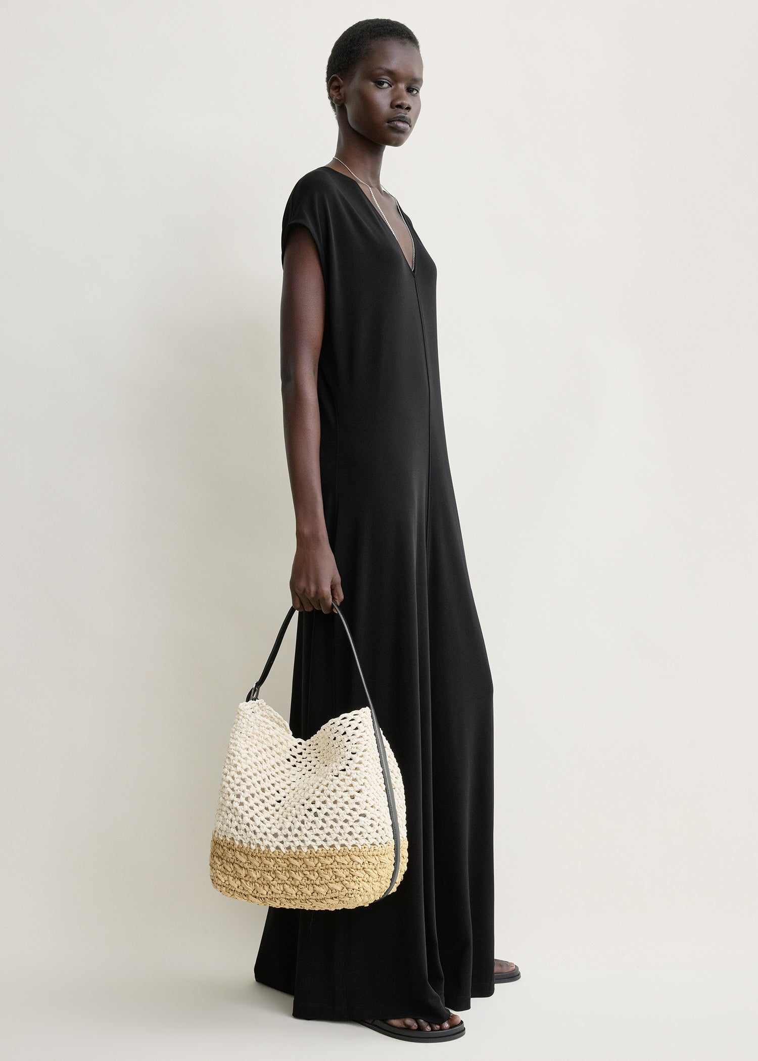 Medium belted paper raffia tote ecru/vanilla