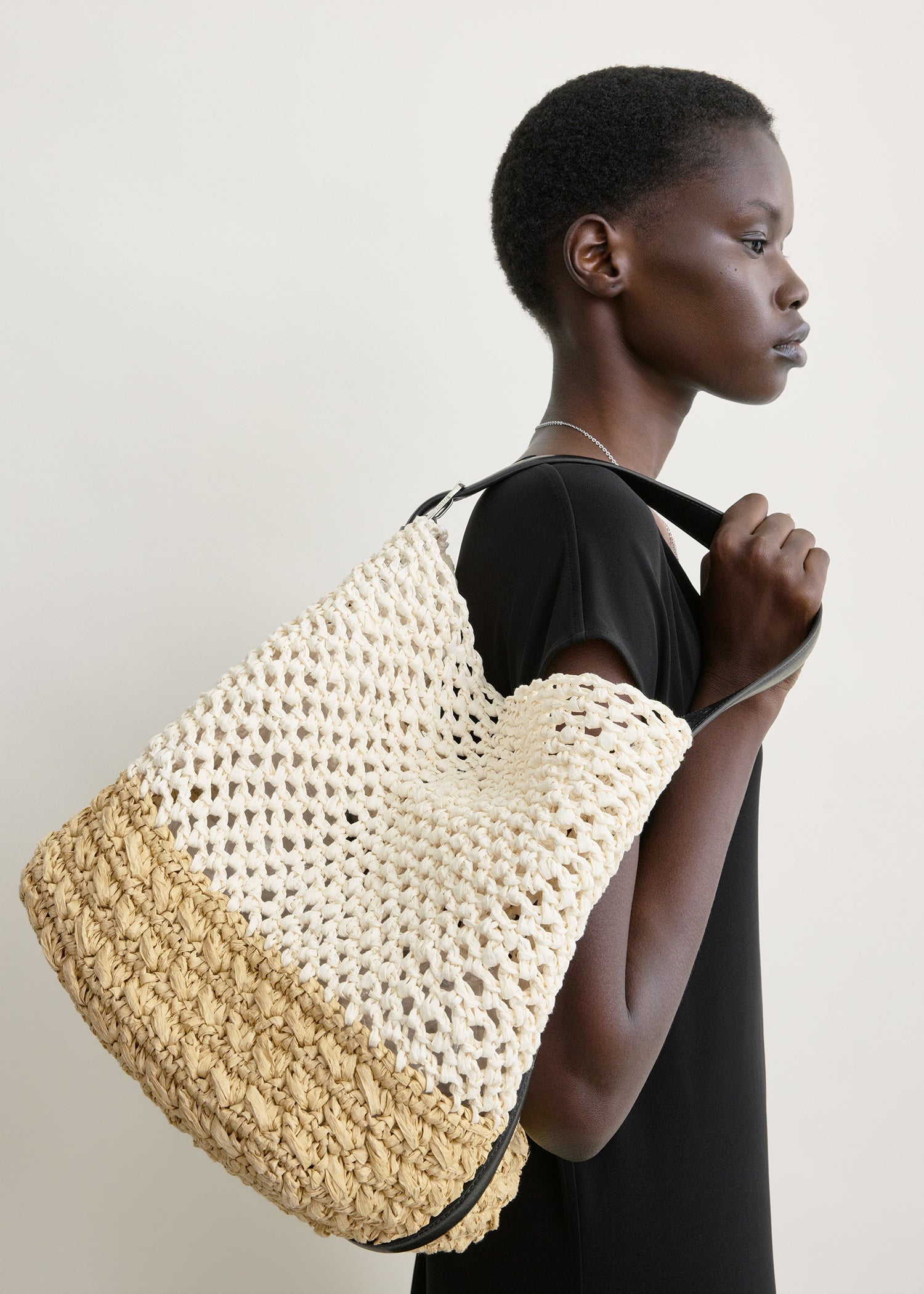 Medium belted paper raffia tote ecru/vanilla