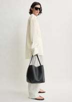 Medium belted grained-leather tote black