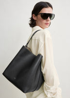 Medium belted grained-leather tote black