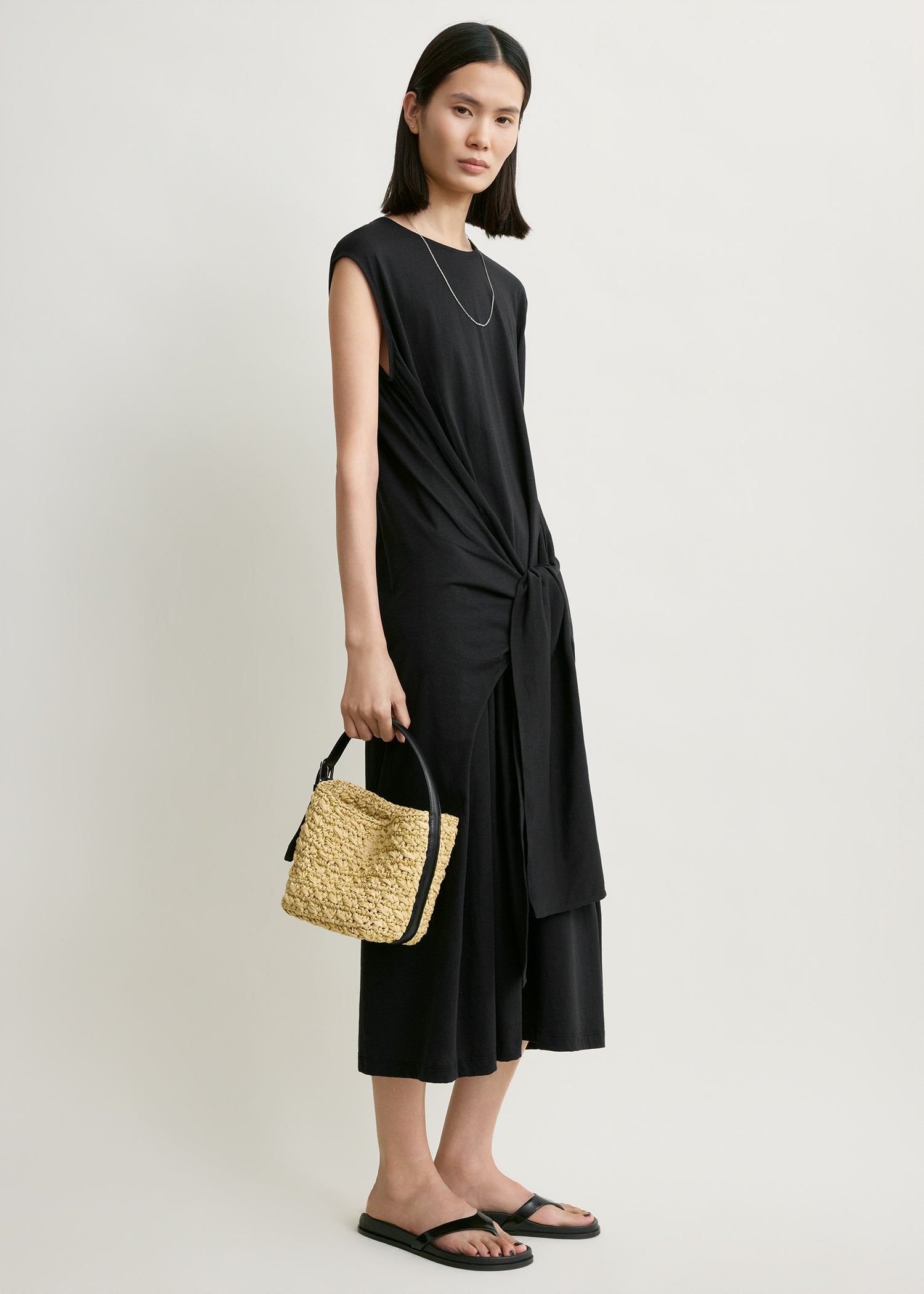 Small belted paper raffia tote natural