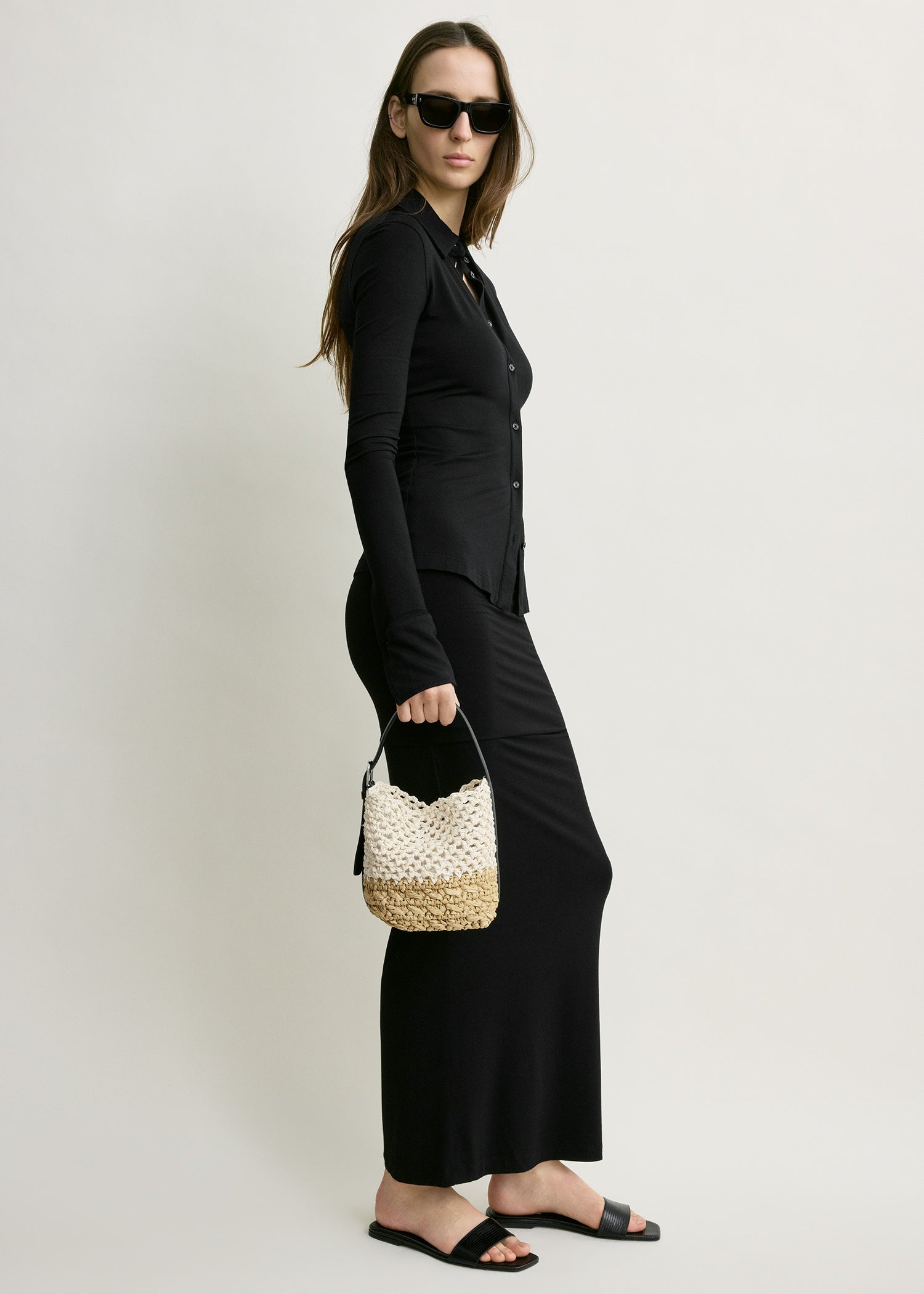 Small belted paper raffia tote ecru/vanilla